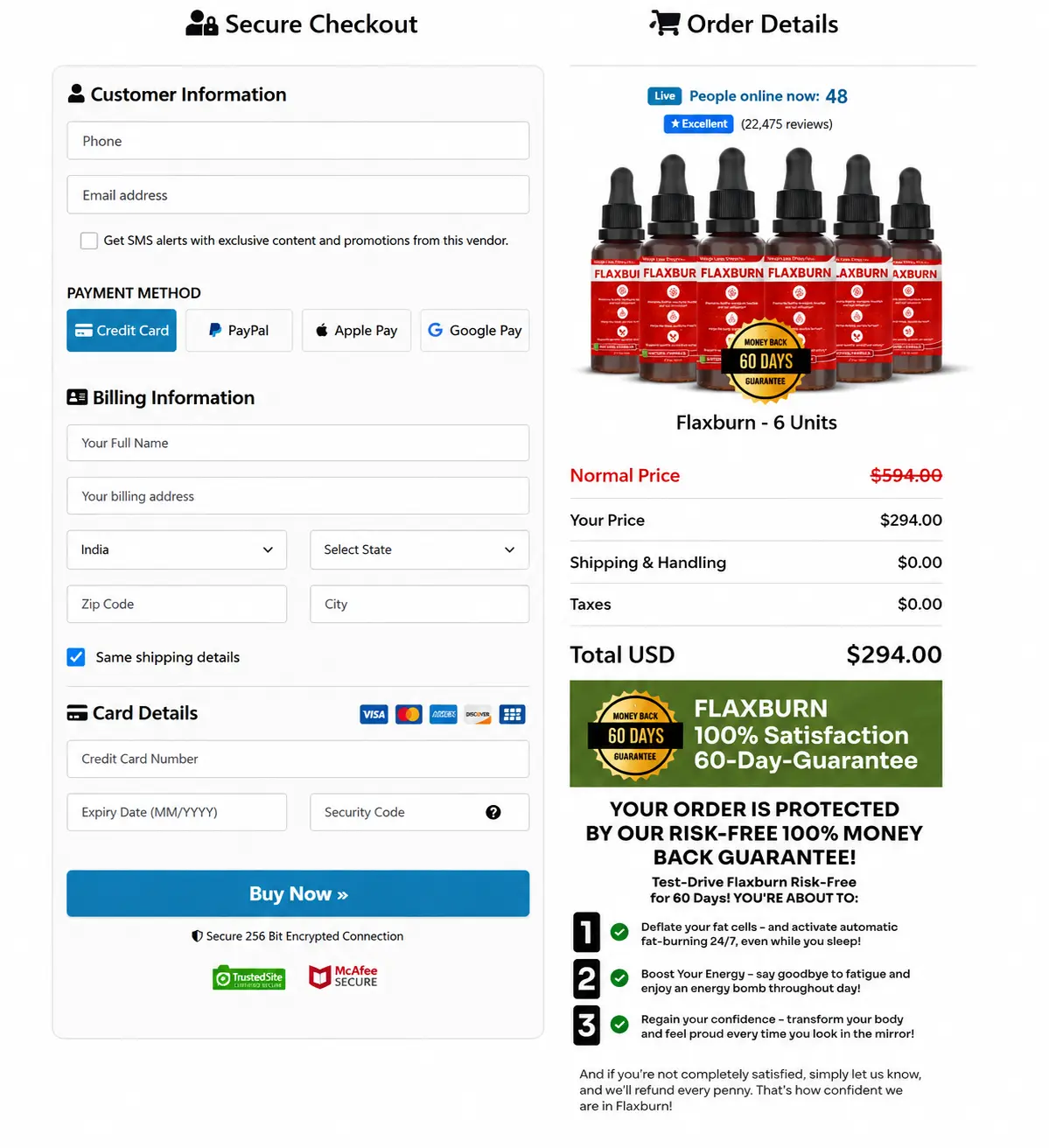 FlaxBurn Secure Checkout Page